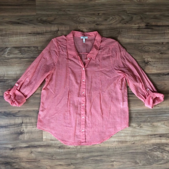 Joie Red Micro Gingham Tab Sleeve Blouse L - Picture 1 of 14
